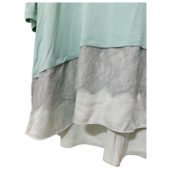 LOGO by Lori Goldstein Mint Women’s Tunic Top w/Satin & Lace Hem - Large Petite - Picture 3 of 6